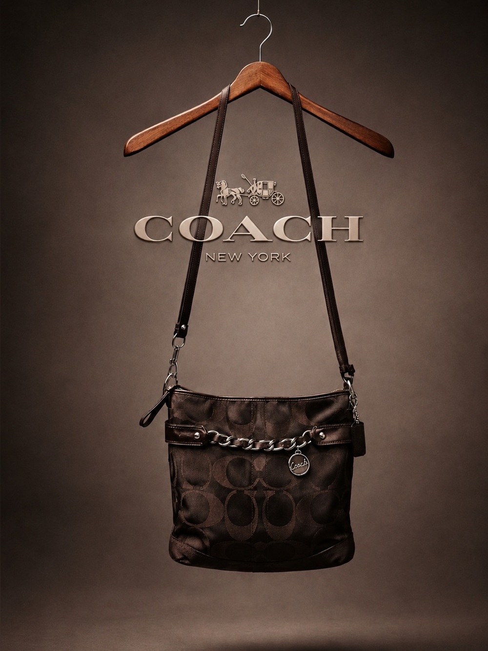 Coach Optic 2012 CLEAN! Brown/Bronze Signature Duffle Chain Shoulder Bag